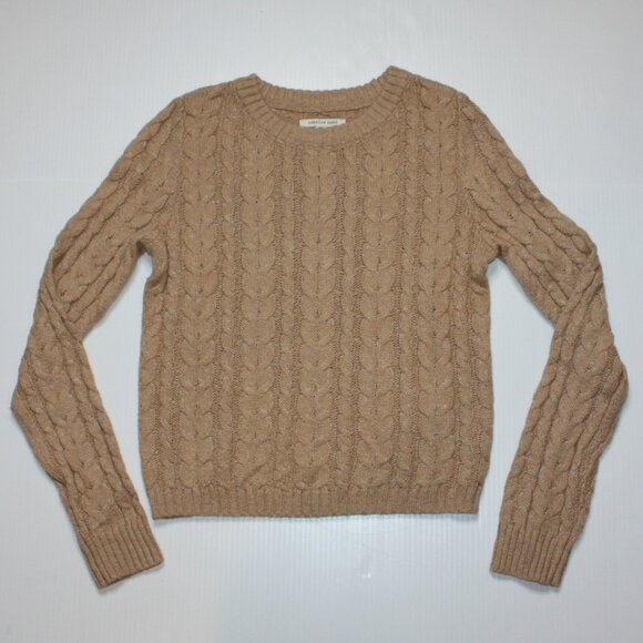 AE American Eagle Women's Cropped Cable Knit High-rise Sweater in Tan & size XS - Picture 1 of 6